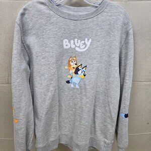 Bluey Sweatshirt Unisex S Gray Cartoon Graphic Crewneck Pullover Long Sleeve